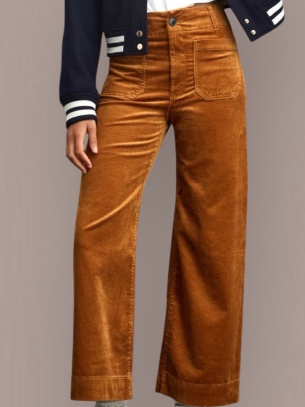 Maeve Anthropologie Colette Pants Womens 26 Orange Corduroy Crop Wide Leg